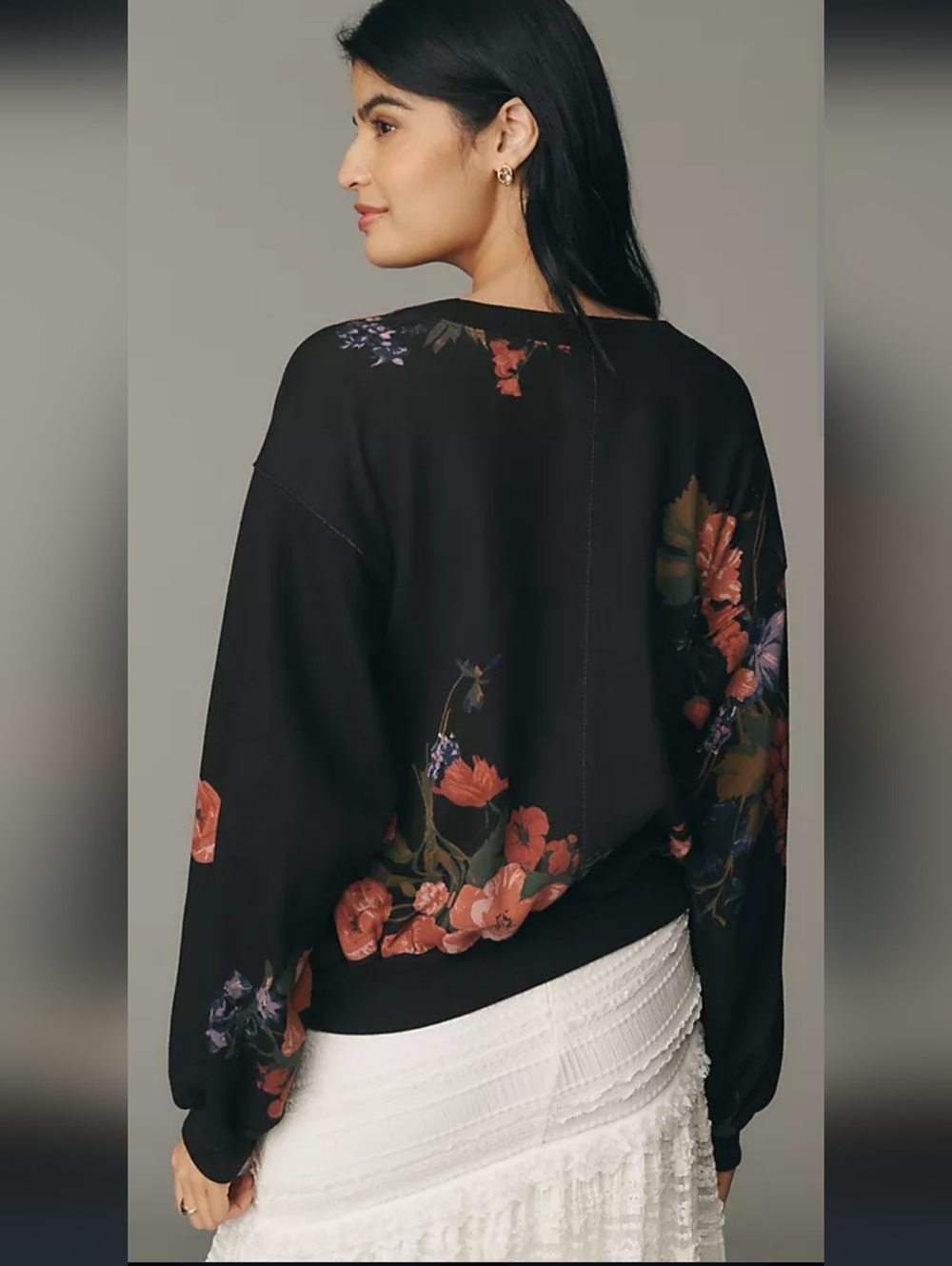 The Niki Bubble Sweatshirt by Pilcro | Anthropologie Floral Print Black Top - Picture 3 of 10